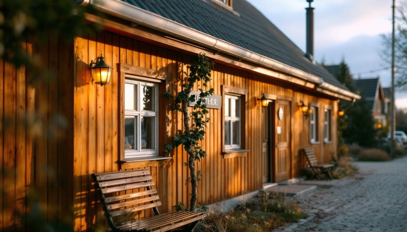 A wooden guesthouse facade in a quiet Estonian coastal town