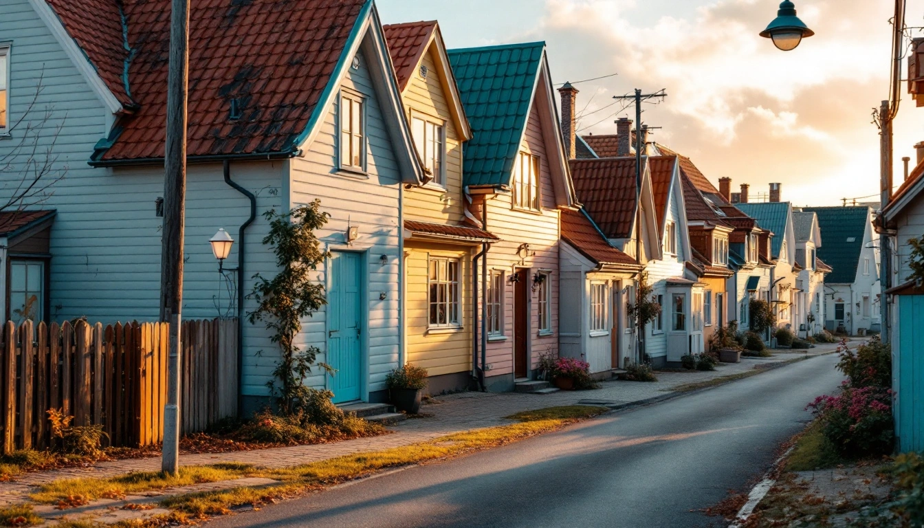 A quiet residential street of pastel wooden houses in Tallinn's Kalamaja district
